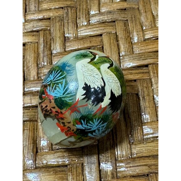 Oriental Asian Hand-Painted Marble Egg With Cranes & Floral Design 1" Tall - Picture 6 of 7